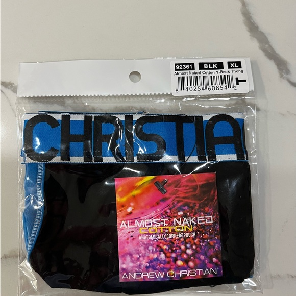 Mens Andrew Christian Almost Naked Cotton Y back Thong black - Picture 3 of 3